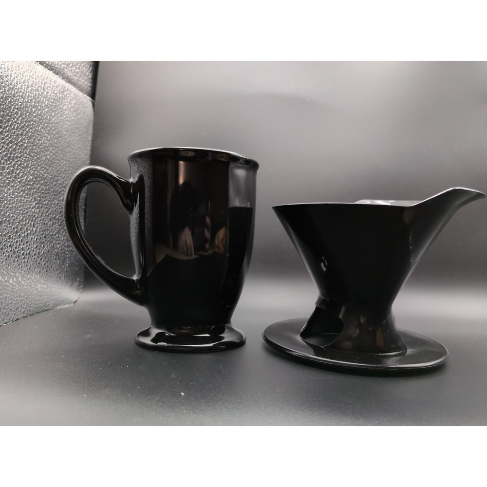 Melitta Pour Over Coffee Brew Black Ceramic Mug Brewing Cone & #2 Filters Manual